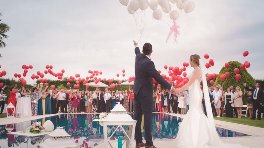Intimate outdoor wedding ceremony with close family and elegant table setting