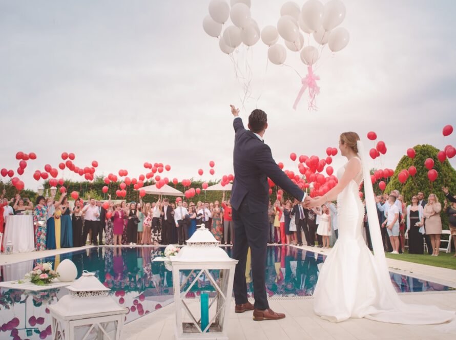Intimate outdoor wedding ceremony with close family and elegant table setting