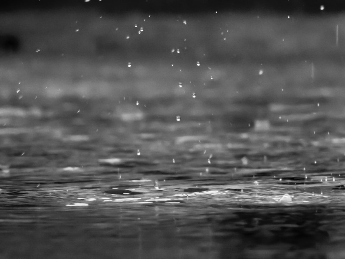 Romantic rainy day wedding scene with umbrellas and soft lighting
